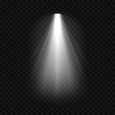 Spot ışıklarıyla birlikte soğuk beyaz ışık. Koyu şeffaf bir arkaplanda sahne aydınlatma efektleri. Vektör illüstrasyonu