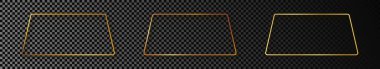 Koyu şeffaf arkaplanda izole edilmiş üç adet parlak yuvarlak trapezoid şekilli çerçeve. Parlak efektli parlak bir çerçeve. Vektör illüstrasyonu.