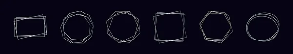 Набор Шести Серебряных Геометрических Многоугольных Рам Сияющими Эффектами Изолированными Тёмном — стоковый вектор