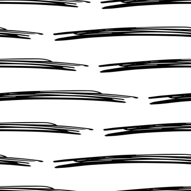 Beyaz arka planda soyut şekillerde siyah kalem fırça darbeleriyle kusursuz desen. Vektör illüstrasyonu