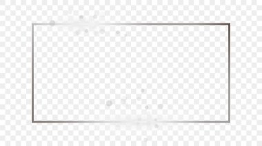 Şeffaf arkaplanda ışıldayan gümüş renkli dikdörtgen şekilli bir çerçeve. Parlak efektli parlak bir çerçeve. Vektör illüstrasyonu