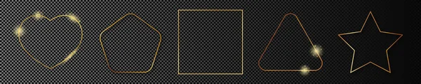 Aranyból Álló Készlet Különböző Geometriai Alakú Keretekkel Sötét Átlátszó Háttérrel — Stock Vector