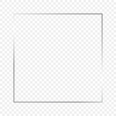Şeffaf arkaplanda izole edilmiş gümüş renkli kare çerçeve. Parlak efektli parlak bir çerçeve. Vektör illüstrasyonu.