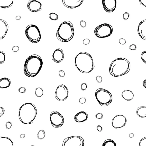 stock vector Seamless pattern with black sketch hand drawn brush scribble circles shape on white background. Abstract grunge texture. Vector illustration