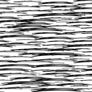 Beyaz arka planda soyut şekillerde siyah kalem fırça darbeleriyle kusursuz desen. Vektör illüstrasyonu