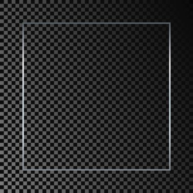 Koyu şeffaf arkaplanda gümüş parıldayan kare çerçeve izole edilmiş. Parlak efektli parlak bir çerçeve. Vektör illüstrasyonu.