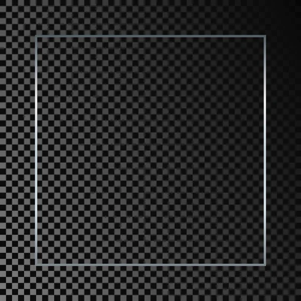 Ασημί Λαμπερό Τετράγωνο Πλαίσιο Απομονώνονται Σκούρο Διαφανές Φόντο Γυαλιστερό Πλαίσιο — Διανυσματικό Αρχείο