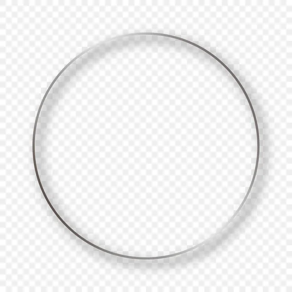 Stříbrný Zářící Kruhový Rám Stínem Izolovaným Průhledném Pozadí Lesklý Rám — Stockový vektor