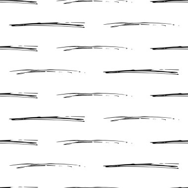 Beyaz arka planda soyut şekillerde siyah kalem fırça darbeleriyle kusursuz desen. Vektör illüstrasyonu