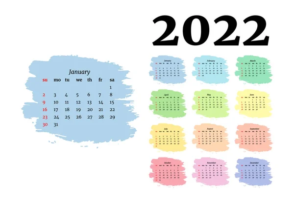 Kalender Voor 2022 Met Grote Januari Geïsoleerd Een Witte Achtergrond — Stockvector