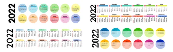 Conjunto Cuatro Calendarios Horizontales Para 2022 Aislados Sobre Fondo Blanco — Archivo Imágenes Vectoriales