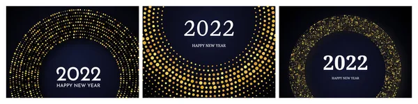 2022 Happy New Year Gold Glitter Pattern Circle Form Set — Stock Vector