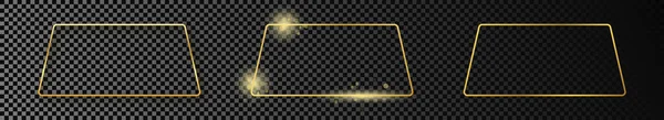 Набор Трех Золотых Светящихся Круглых Трапециевидных Оправ Изолированных Темном Прозрачном — стоковый вектор