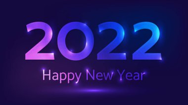 2022 Mutlu Yıllar Neon geçmişi. Noel tebrik kartı, el ilanı ya da posterleri için ışıkları olan soyut neon fon. Vektör illüstrasyonu