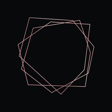 Parlak efektleri koyu arkaplanda izole edilmiş gül sarısı geometrik poligonal çerçeve. Parlak sanat deco arkaplanı boş. Vektör illüstrasyonu.