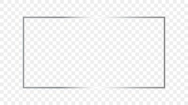 Şeffaf arkaplanda gümüş parıldayan dikdörtgen şekilli çerçeve izole edilmiş. Parlak efektli parlak bir çerçeve. Vektör illüstrasyonu