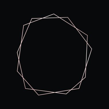 Parlak efektleri koyu arkaplanda izole edilmiş gül sarısı geometrik poligonal çerçeve. Parlak sanat deco arkaplanı boş. Vektör illüstrasyonu.