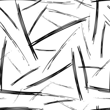 Beyaz arka planda soyut şekillerde siyah kalem fırça darbeleriyle kusursuz desen. Vektör illüstrasyonu