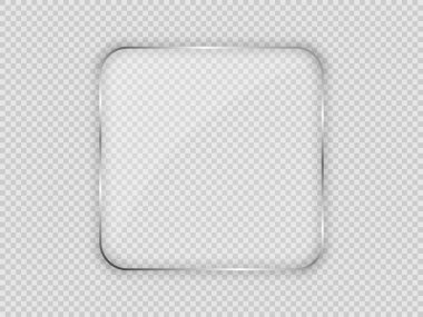 Yuvarlak kare çerçeveli cam plaka şeffaf arkaplanda izole edilmiş. Vektör illüstrasyonu.