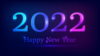 2022 Mutlu Yıllar Neon geçmişi. Noel tebrik kartı, el ilanı ya da posterleri için ışıkları olan soyut neon fon. Vektör illüstrasyonu