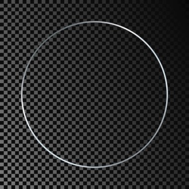 Koyu şeffaf arkaplanda gümüş parlayan daire çerçevesi izole. Parlak efektli parlak bir çerçeve. Vektör illüstrasyonu