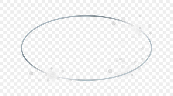 Серебряная светящаяся овальная рама с блестками, выделенными на прозрачном фоне. Блестящая рамка со светящимися эффектами. Векторная иллюстрация.