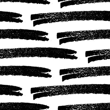 Beyaz arka planda soyut şekillerde siyah kalem fırça darbeleriyle kusursuz desen. Vektör illüstrasyonu