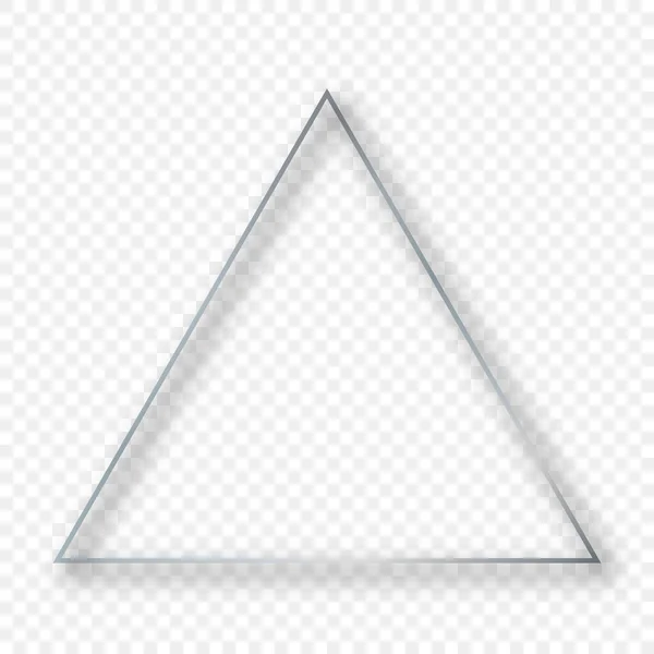 Stříbrný Zářící Trojúhelníkový Rám Stínem Izolovaným Průhledném Pozadí Lesklý Rám — Stockový vektor