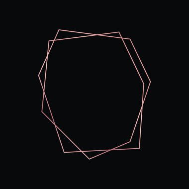 Parlak efektleri koyu arkaplanda izole edilmiş gül sarısı geometrik poligonal çerçeve. Parlak sanat deco arkaplanı boş. Vektör illüstrasyonu.