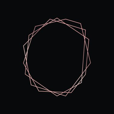 Parlak efektleri koyu arkaplanda izole edilmiş gül sarısı geometrik poligonal çerçeve. Parlak sanat deco arkaplanı boş. Vektör illüstrasyonu.