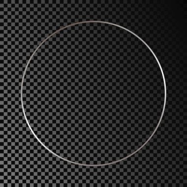 Koyu şeffaf arkaplanda gümüş parlayan daire çerçevesi izole. Parlak efektli parlak bir çerçeve. Vektör illüstrasyonu