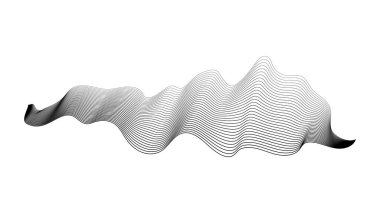 Beyaz zemin üzerinde monokrom dalga gradyan çizgileri olan soyut arkaplan. Modern teknoloji arka planı, dalga tasarımı. Vektör illüstrasyonu