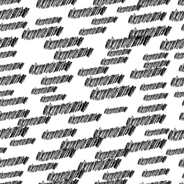 Beyaz arka planda soyut şekillerde siyah kalem fırça darbeleriyle kusursuz desen. Vektör illüstrasyonu