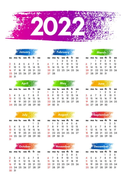 Calendar 2022 Isolated White Background Sunday Monday Business Template Vector — Stock Vector