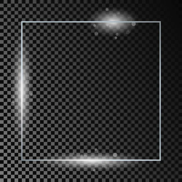 暗い透明な背景に隔離された輝きと銀輝く正方形のフレーム 輝く効果を持つ光沢のあるフレーム ベクターイラスト — ストックベクタ