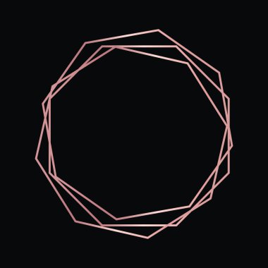 Parlak efektleri koyu arkaplanda izole edilmiş gül sarısı geometrik poligonal çerçeve. Parlak sanat deco arkaplanı boş. Vektör illüstrasyonu