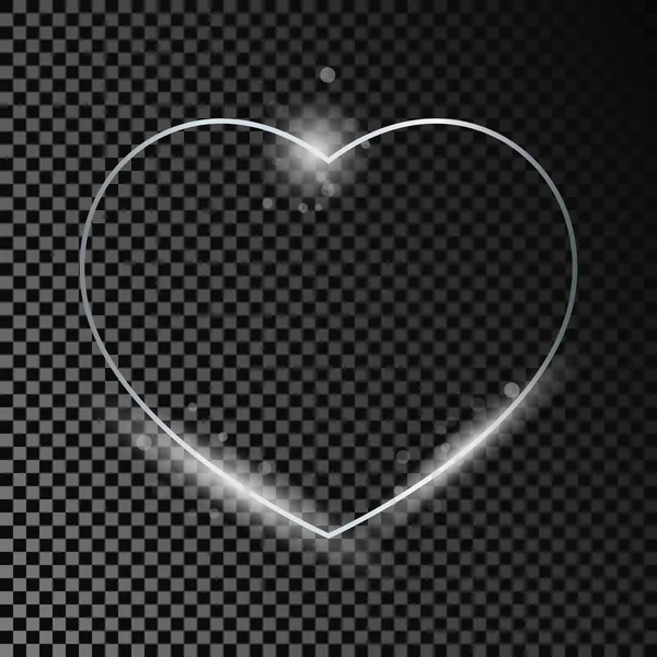 Argent Brillant Cadre Forme Coeur Avec Des Étincelles Isolées Sur — Image vectorielle