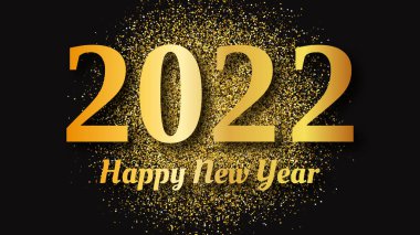 2022 Mutlu Yıllar Altın Özgeçmişi. Noel tatili tebrik kartı, broşür ya da posterler için karanlığa altın yazılı soyut arkaplan. Vektör illüstrasyonu