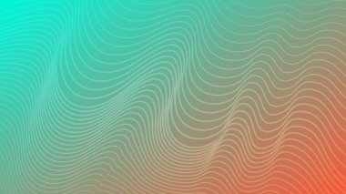 Dalgalı çizgileri olan modern renkli bir arkaplan. Yeşil ve turuncu geometrik soyut sunum arkaplanı. Vektör illüstrasyonu