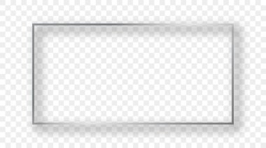 Şeffaf arkaplanda gölgesi olan gümüş renkli dikdörtgen şekilli bir çerçeve. Parlak efektli parlak bir çerçeve. Vektör illüstrasyonu