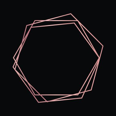 Parlak efektleri koyu arkaplanda izole edilmiş gül sarısı geometrik poligonal çerçeve. Parlak sanat deco arkaplanı boş. Vektör illüstrasyonu