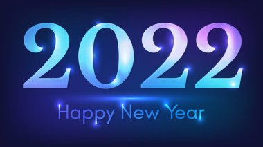 2022 Mutlu Yıllar Neon geçmişi. Noel tebrik kartı, el ilanı ya da posterleri için ışıkları olan soyut neon fon. Vektör illüstrasyonu