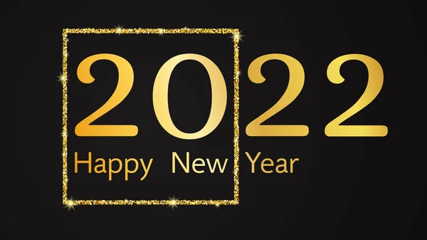 2022年新年背景 圣诞贺卡 传单或海报在金光闪闪的广场上的黄金题词 矢量说明 — 图库矢量图片
