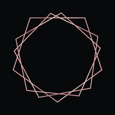 Parlak efektleri koyu arkaplanda izole edilmiş gül sarısı geometrik poligonal çerçeve. Parlak sanat deco arkaplanı boş. Vektör illüstrasyonu