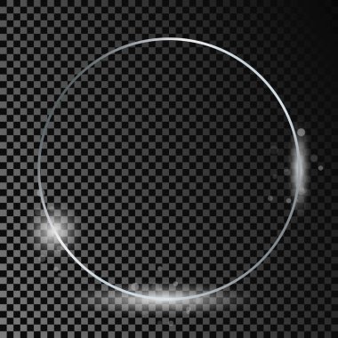 Koyu şeffaf arka planda izole edilmiş gümüş parıldayan daire çerçevesi. Parlak efektli parlak bir çerçeve. Vektör illüstrasyonu
