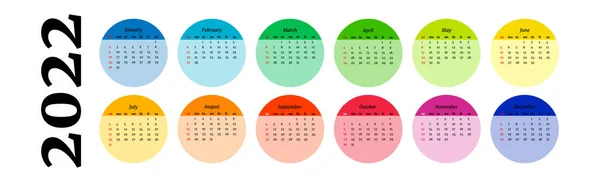 Calendrier Horizontal Pour 2022 Isolé Sur Fond Blanc Dimanche Lundi — Image vectorielle