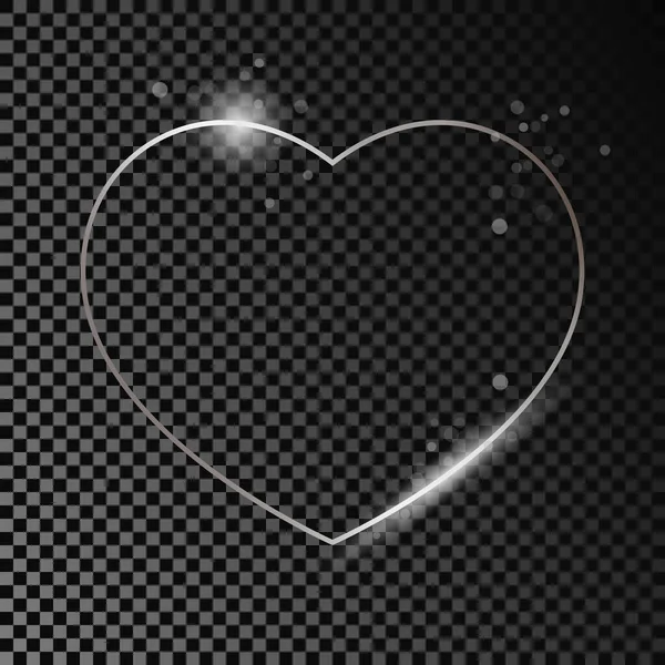 Argent Brillant Cadre Forme Coeur Avec Des Étincelles Isolées Sur — Image vectorielle