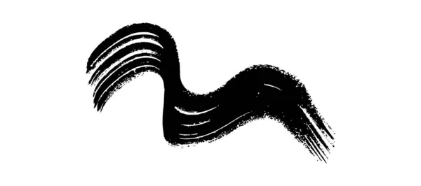 Черный Волнистый Мазок Кистью Гранжа Крашеная Чернильная Полоска Тушь Пятна — стоковый вектор