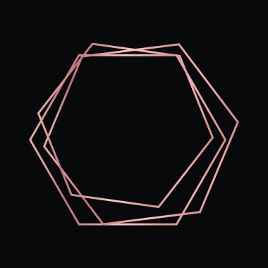 Parlak efektleri koyu arkaplanda izole edilmiş gül sarısı geometrik poligonal çerçeve. Parlak sanat deco arkaplanı boş. Vektör illüstrasyonu