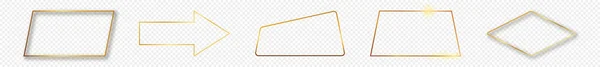 Şeffaf Arkaplanda Izole Edilmiş Farklı Geometrik Şekillerde Parlayan Beş Altın — Stok Vektör